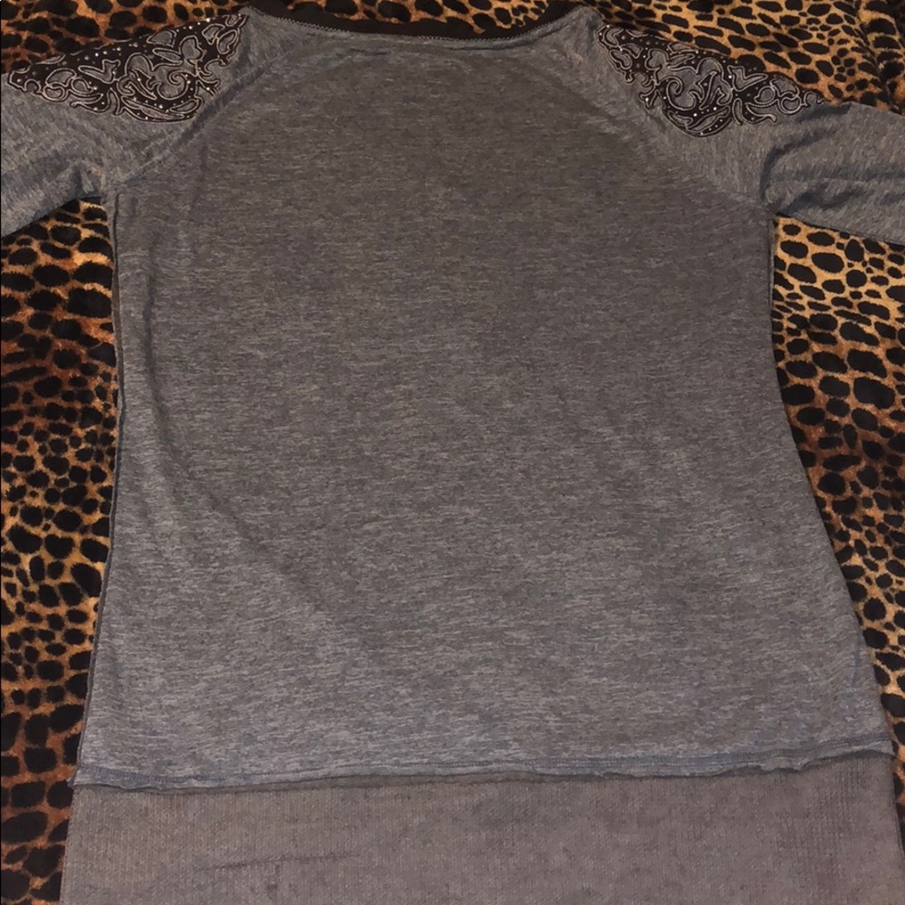 Miss Me Gray Large Cardigan Large Rhinestones - Picture 3 of 4
